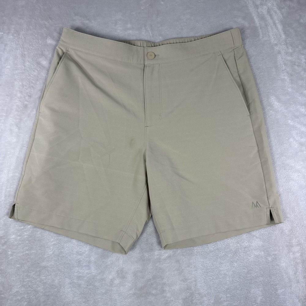 Mizzen & Main Deck Shorts Men Med Kahki Solid Straight Stretch Beach Drawstring